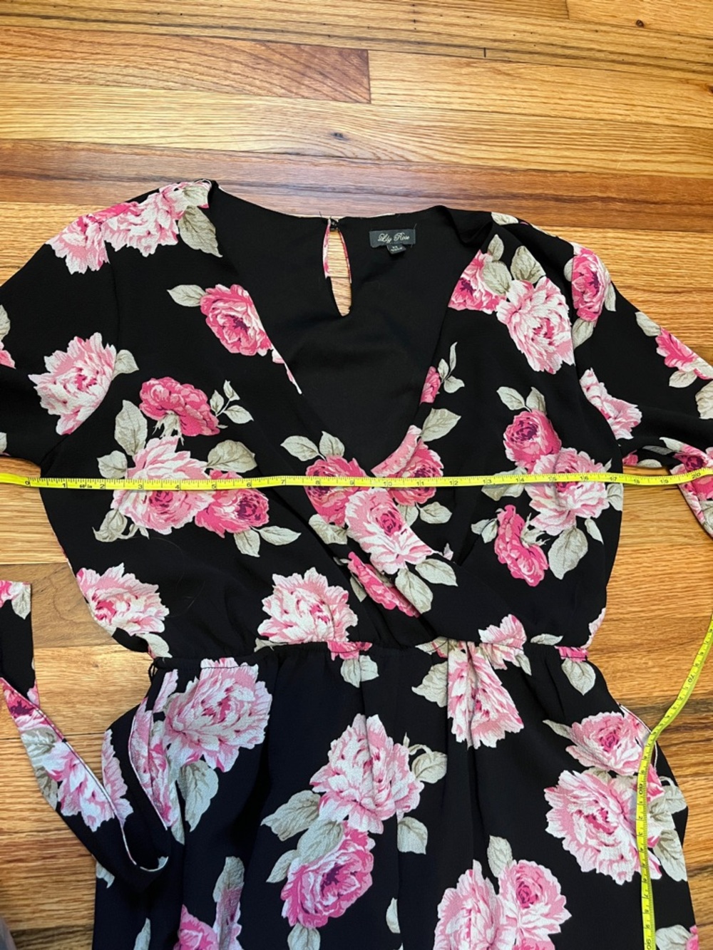 Lily Rose XS floral Black Rose romper Cut Trumpet Sleeve Victorian - Picture 10 of 13